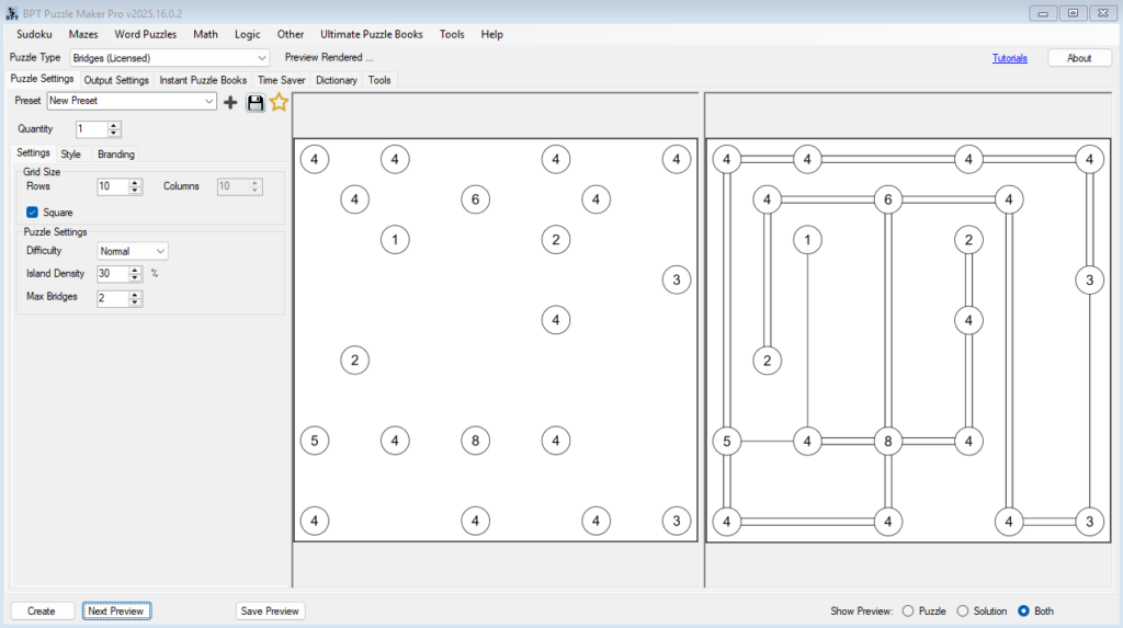 Bridges high density for complex puzzles