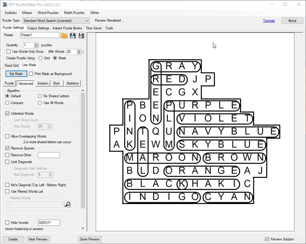 How do I create shaped word search puzzles