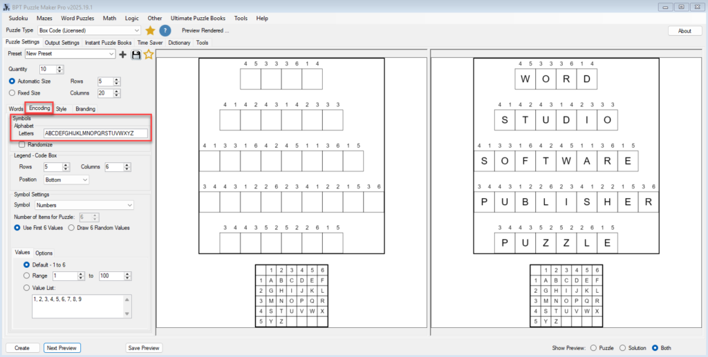 screenshot Puzzle Maker Pro - Box Code - Polybius Box - Alphabet