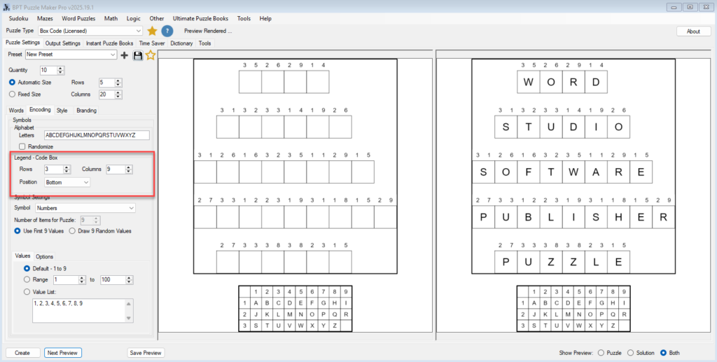 Polybius Box Legend box dimensions and position