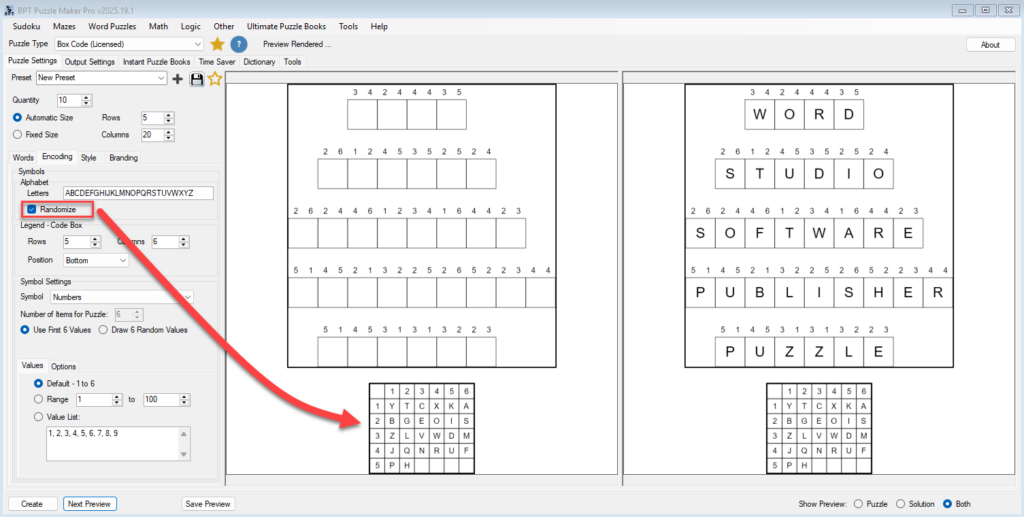 screenshot Puzzle Maker Pro Box Code Polybius Box Randomize Alphabet