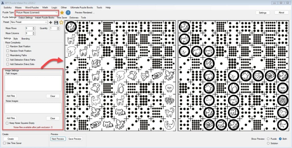 Screenshot of Puzzle Maker Pro Picture Mazes selection