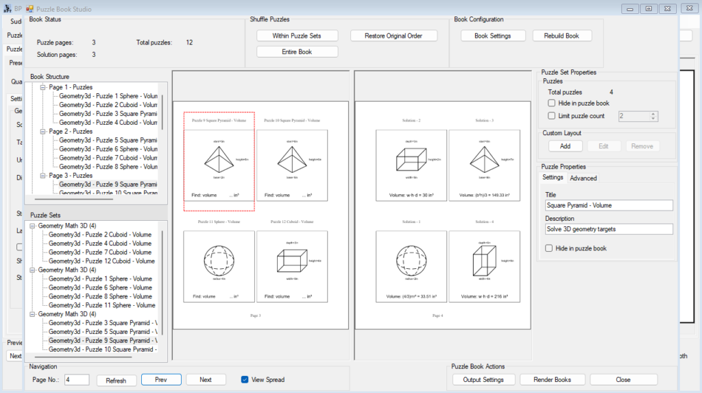 Final workbook preview or rendered book mockup showing puzzle and solution sections