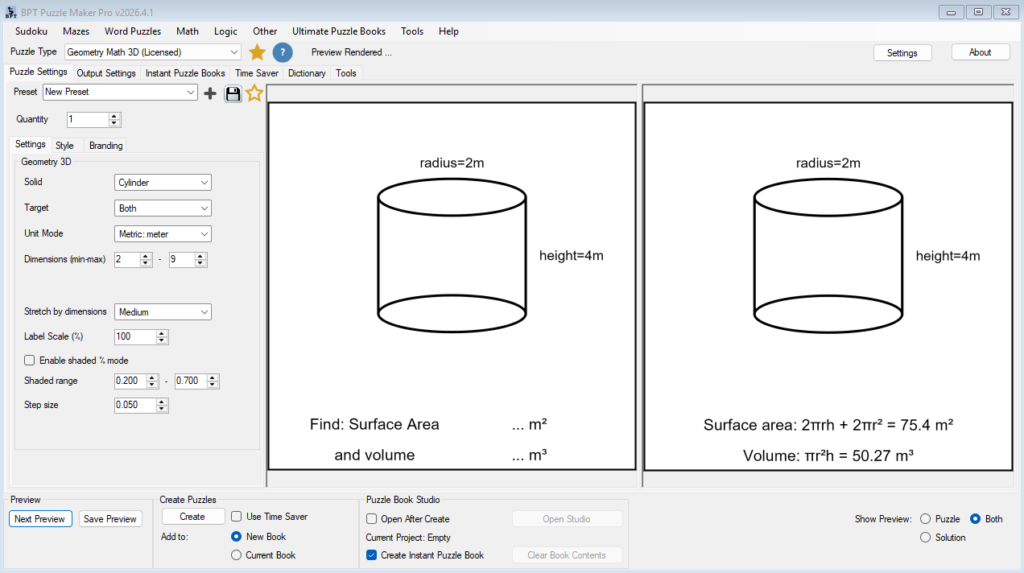 screenshot with surface and volume for a cylinder