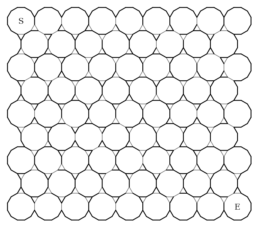 An Archimedean maze on the Dodecagonal tiling — twelve-sided polygons ringed by triangles