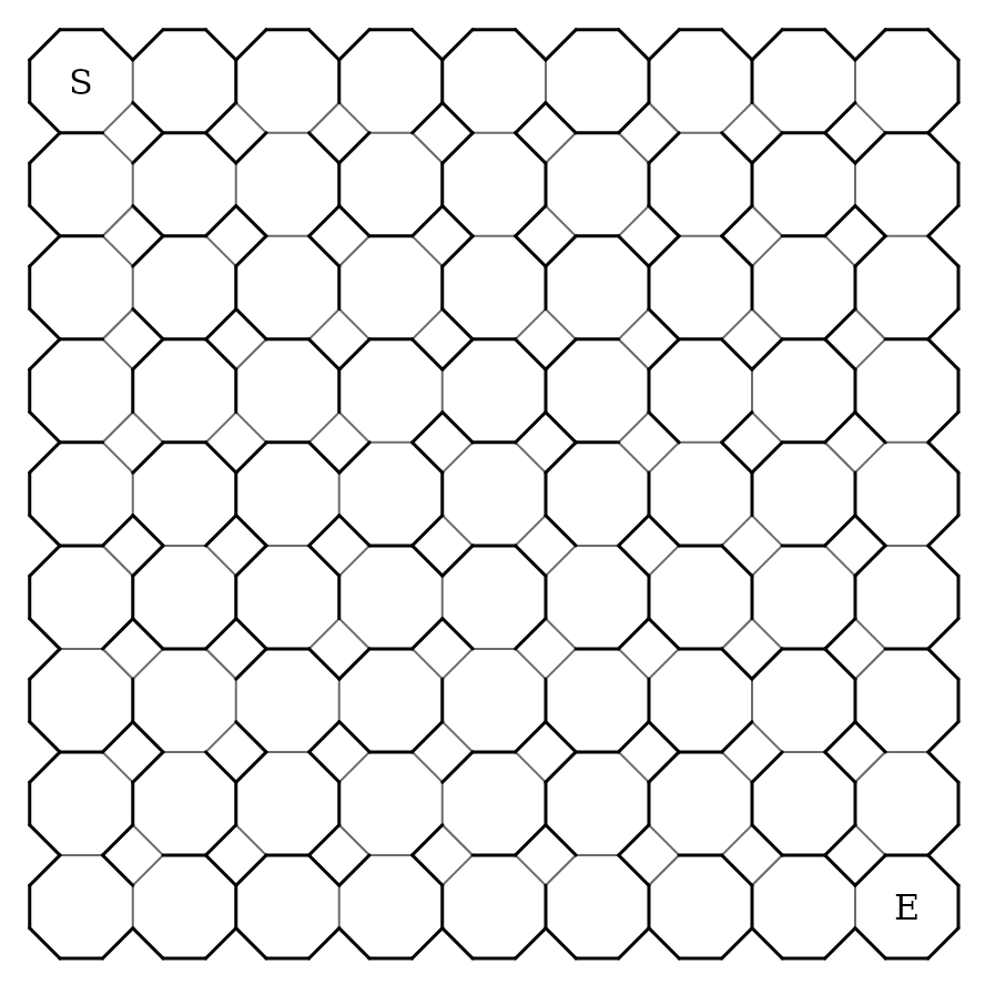 A finished Archimedean maze on the octagonal tiling