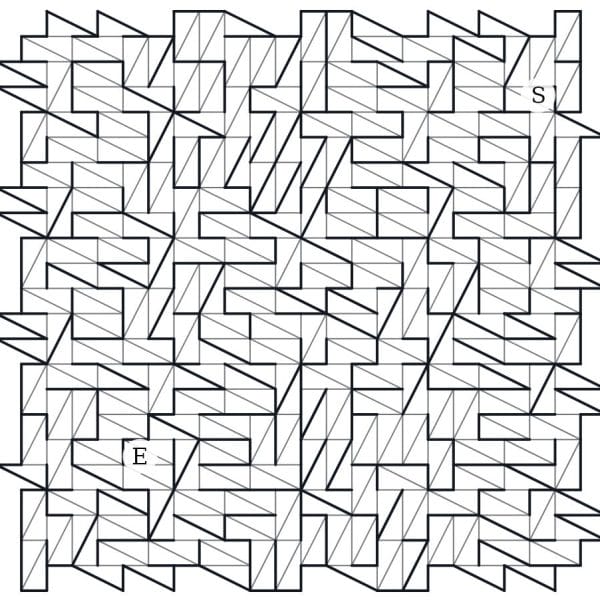 An Exotic Pattern maze on the never-repeating Pinwheel tiling — right triangles spinning at every scale