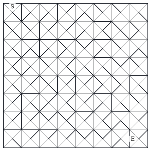 An Exotic Pattern maze on the Tetrakis tiling — squares quartered into triangles