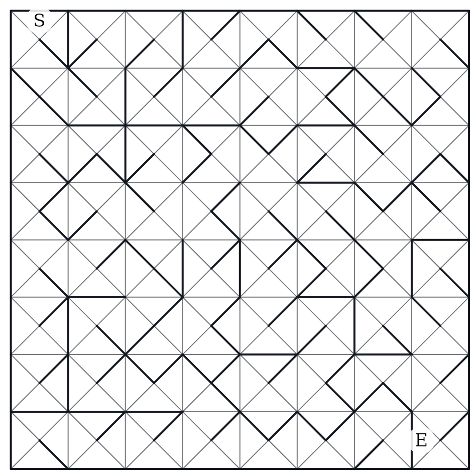 An Exotic Pattern maze on the Tetrakis tiling — squares quartered into triangles