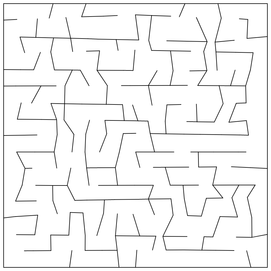An Oblique maze — a slanted grid of uneven, hand-drawn-looking squares, Start (S) top-left and Finish (E) bottom-right