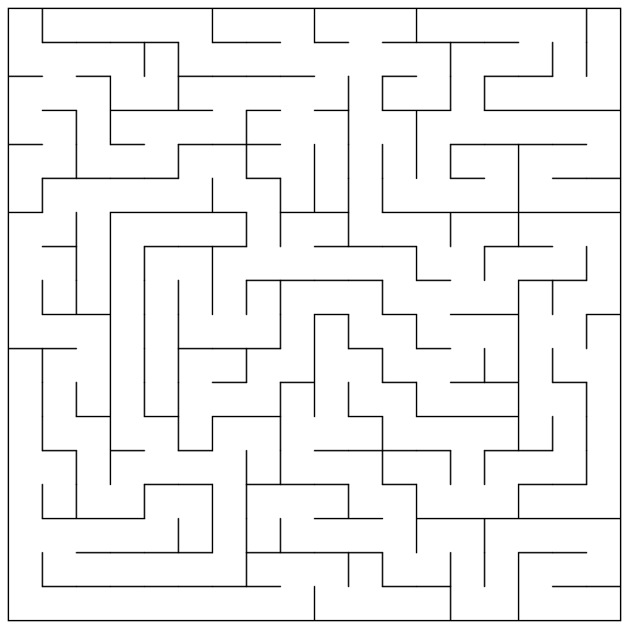 A Square Maze — a grid of square corridors, Start at the top-left corner and Finish at the bottom-right, unsolved