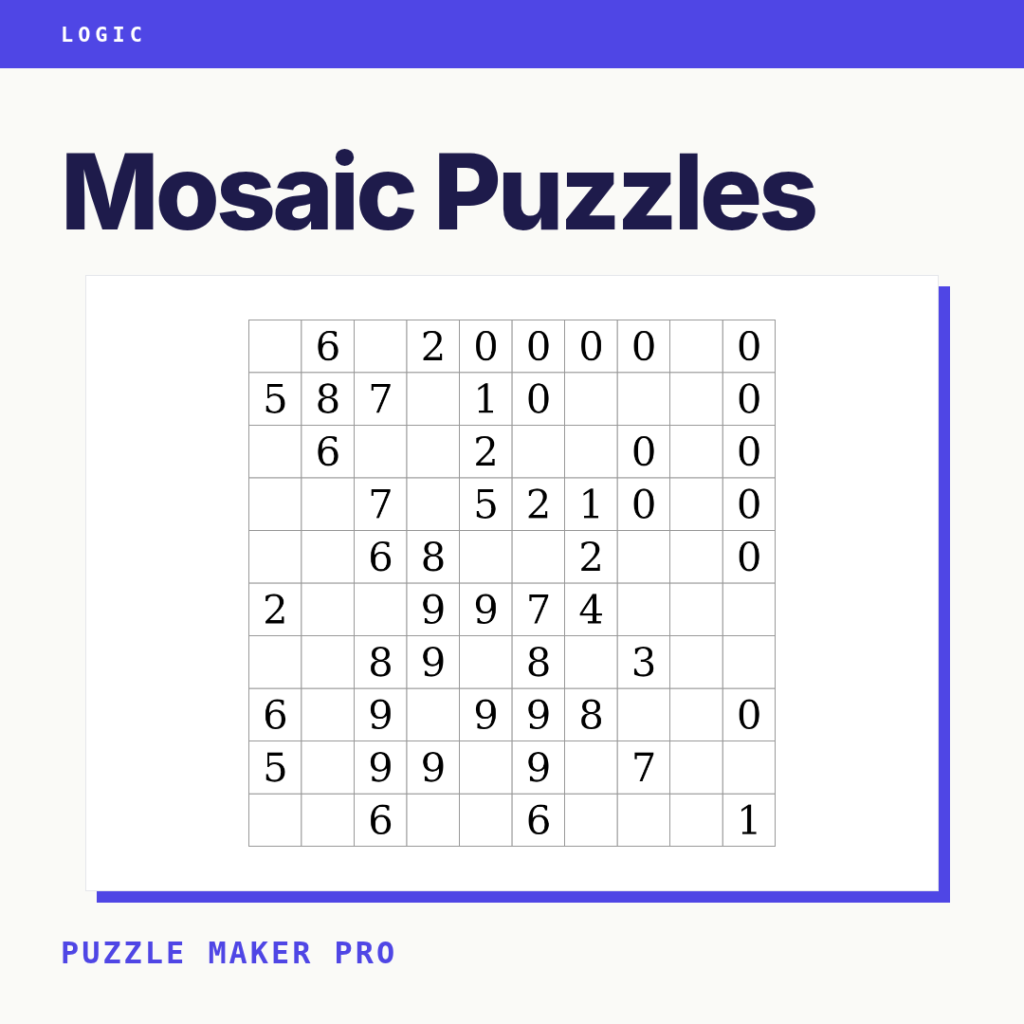 Puzzle Maker Pro Mosaic Puzzles cover with a numbered mosaic grid