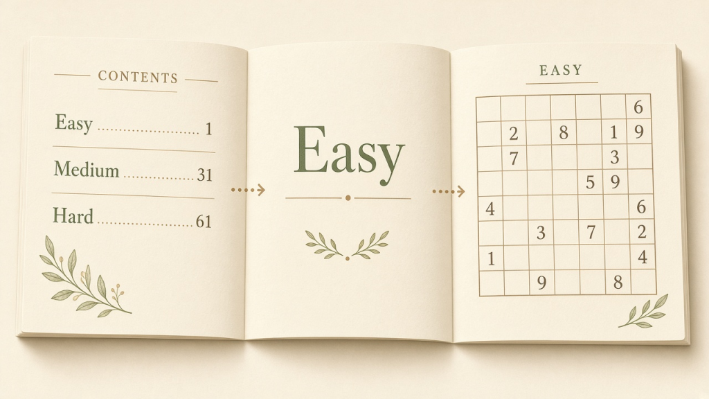 Look Inside showing the contents and an Easy section opener page
