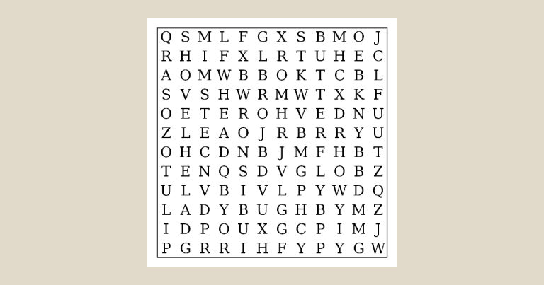 A 12 by 12 garden-themed word search letter grid on a white page, no software window