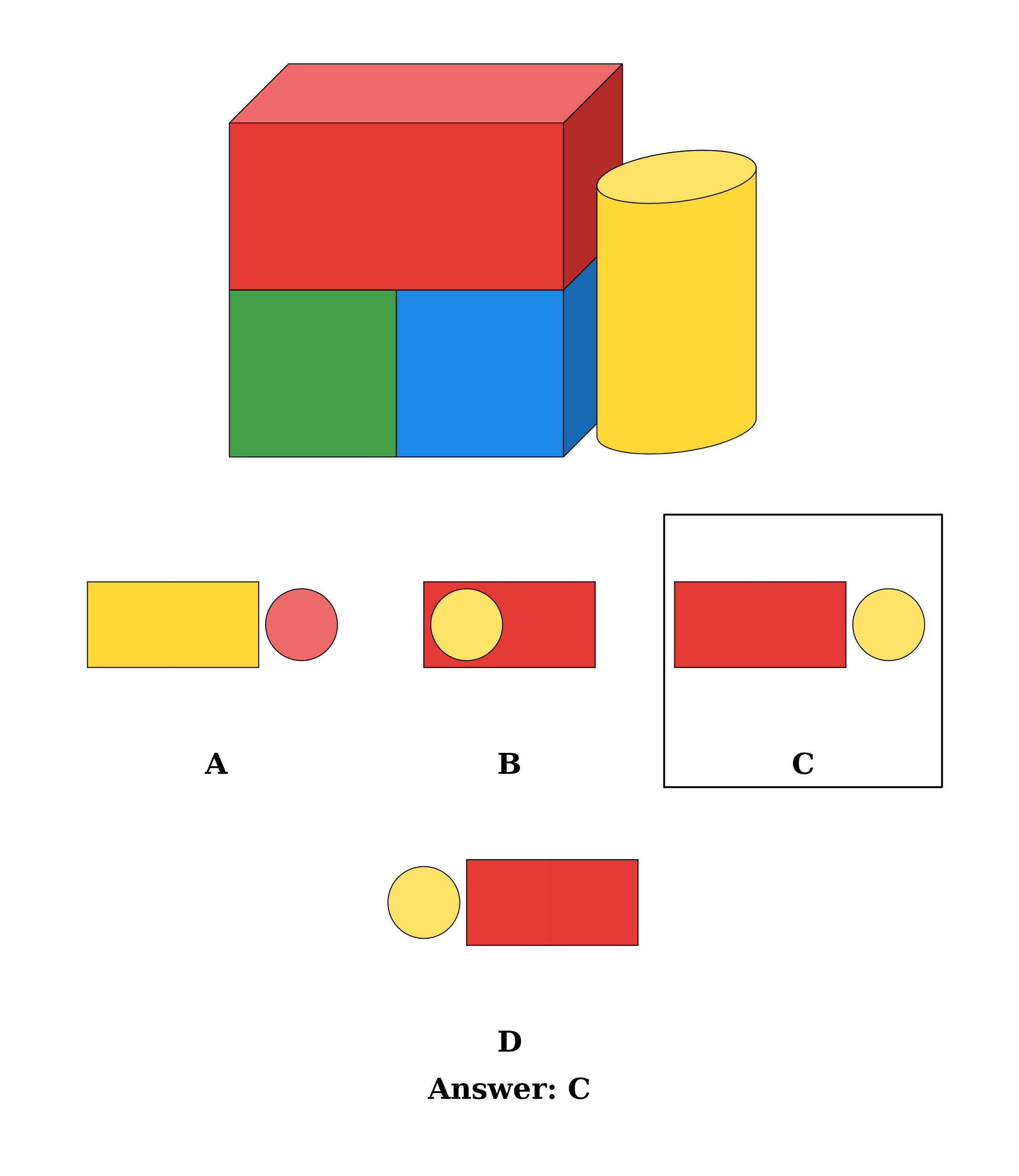 The answer key for the brick-and-cubes puzzle, with option C ringed