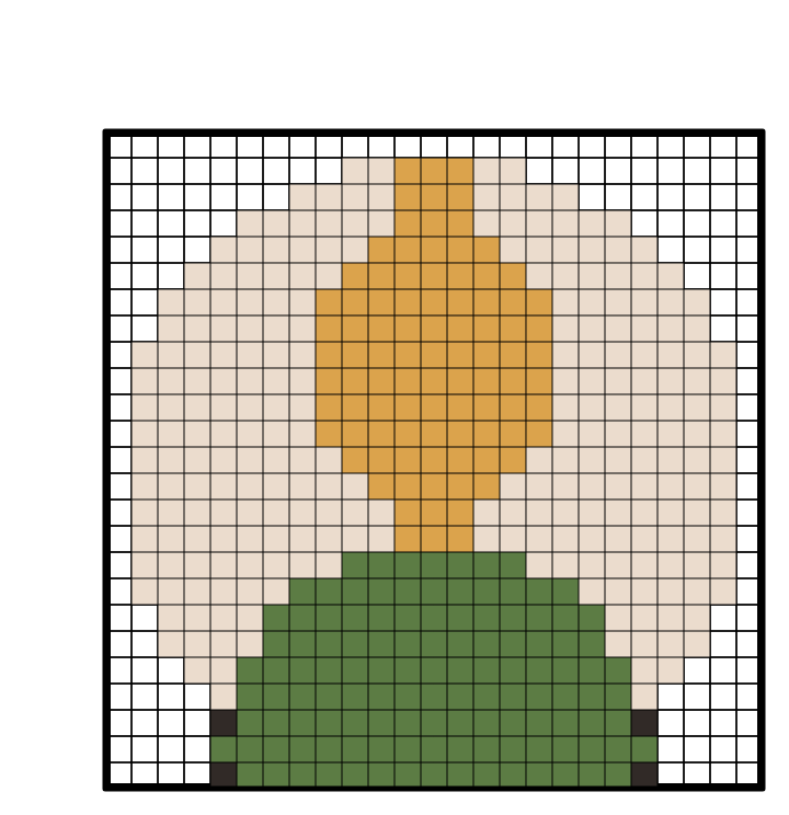 The answer key of a 25 by 25 color nonogram made from a built-in picture