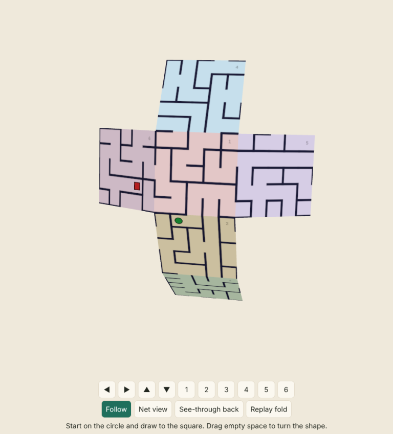 Foldable maze shown folding into a 3D shape in the web player